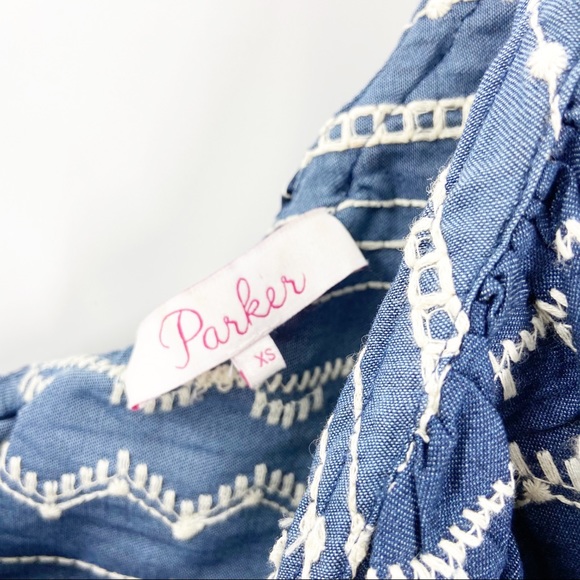 PARKER Blue Embroidered One Shoulder Dress XS - Picture 8 of 11